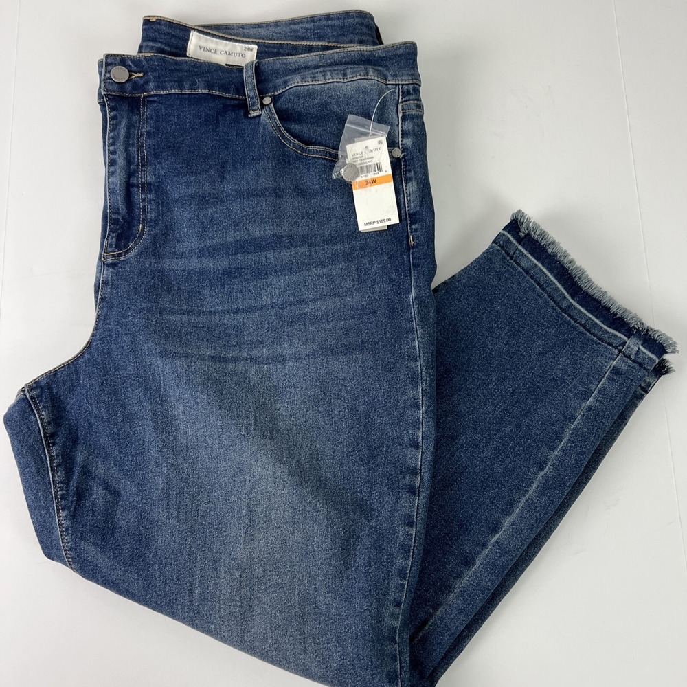 Vince Camuto Jeans Womens 24W Mid Indigo Frayed Raw Hem Stretch Denim D12